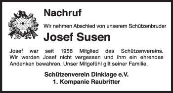 Anzeige von Josef Susen von OM-Medien