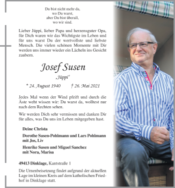 Anzeige von Josef Susen von OM-Medien