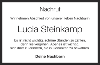 Anzeige von Lucia Steinkamp von OM-Medien
