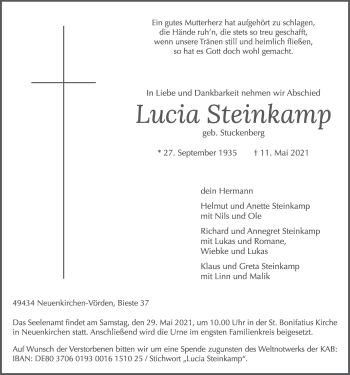 Anzeige von Lucia Steinkamp von OM-Medien