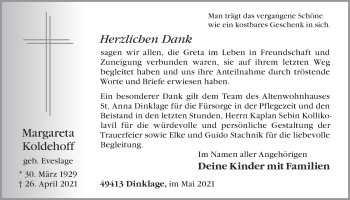 Anzeige von Margareta Koldehoff von OM-Medien