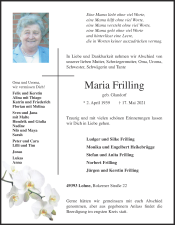 Anzeige von Maria Frilling von OM-Medien