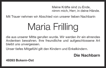 Anzeige von Maria Frilling von OM-Medien