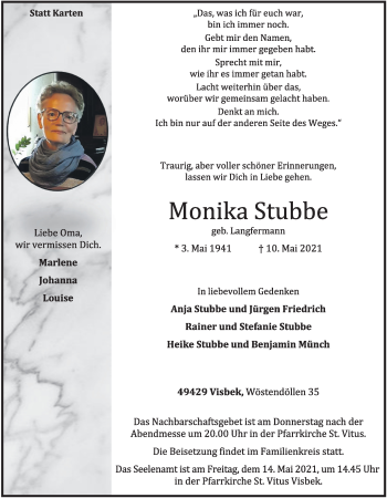 Anzeige von Monika Stubbe von OM-Medien