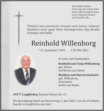 Anzeige von Reinhold Willenborg von OM-Medien