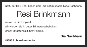 Anzeige von Resi Brinkmann von OM-Medien