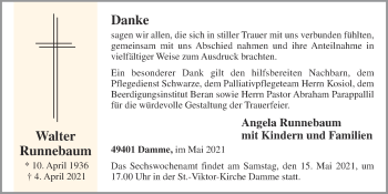 Anzeige von Walter Runnebaum von OM-Medien