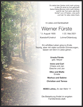 Anzeige von Werner Fürste von OM-Medien