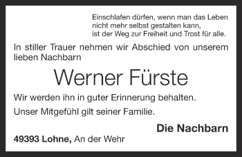Anzeige von Werner Fürste von OM-Medien