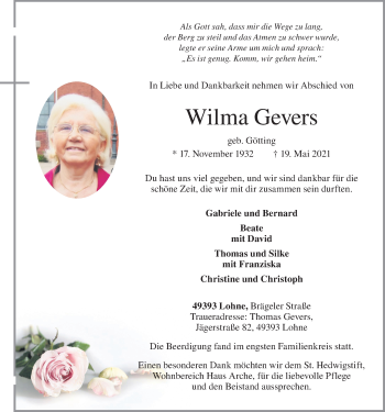 Anzeige von Wilma Gevers von OM-Medien