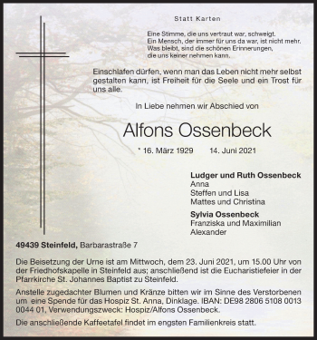 Anzeige von Alfons Ossenbeck von OM-Medien