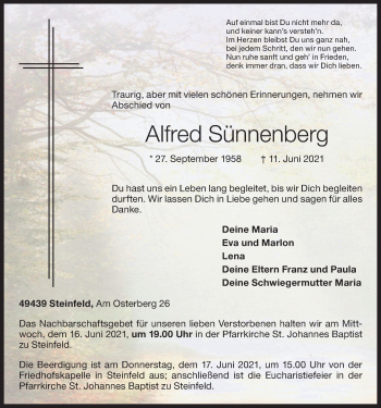 Anzeige von Alfred Sünnenberg von OM-Medien