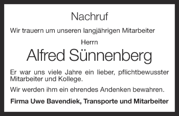 Anzeige von Alfred Sünnenberg von OM-Medien