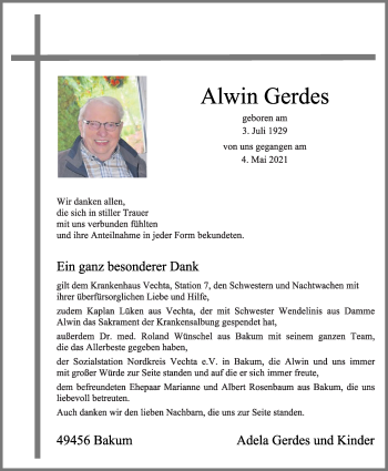 Anzeige von Alwin Gerdes von OM-Medien