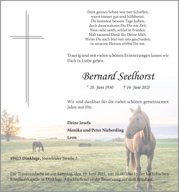 Anzeige von Bernard Seelhorst von OM-Medien