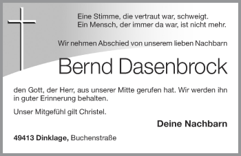 Anzeige von Bernd Dasenbrock von OM-Medien
