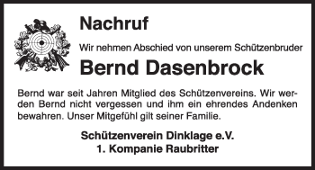 Anzeige von Bernd Dasenbrock von OM-Medien