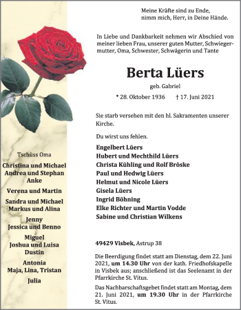 Anzeige von Berta Lüers von OM-Medien