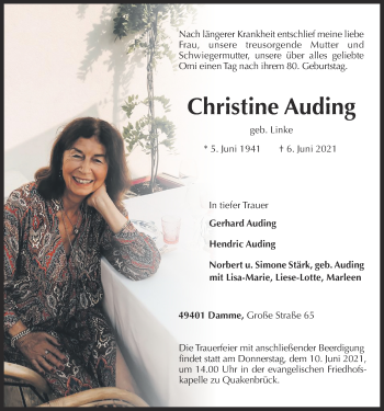Anzeige von Christine Auding von OM-Medien