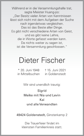 Anzeige von Dieter Fischer von OM-Medien