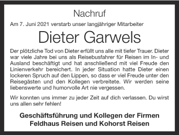 Anzeige von Dieter Garwels von OM-Medien
