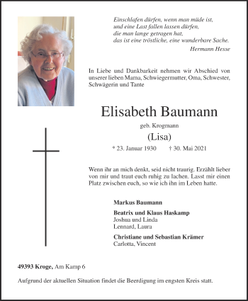Anzeige von Elisabeth Baumann von OM-Medien