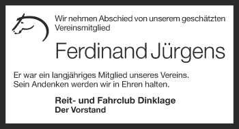 Anzeige von Ferdinand Jürgens von OM-Medien