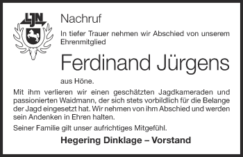 Anzeige von Ferdinand Jürgens von OM-Medien