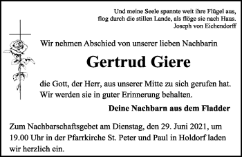 Anzeige von Gertrud Giere von OM-Medien