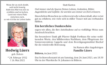 Anzeige von Hedwig Lüers von OM-Medien