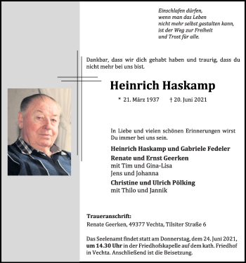 Anzeige von Heinrich Haskamp von OM-Medien