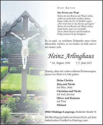 Anzeige von Heinz Arlinghaus von OM-Medien