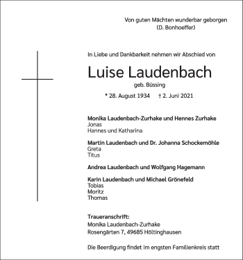 Anzeige von Luise Laudenbach von OM-Medien