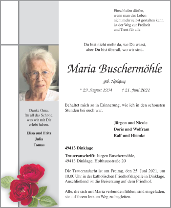 Anzeige von Maria Buschermöhle von OM-Medien