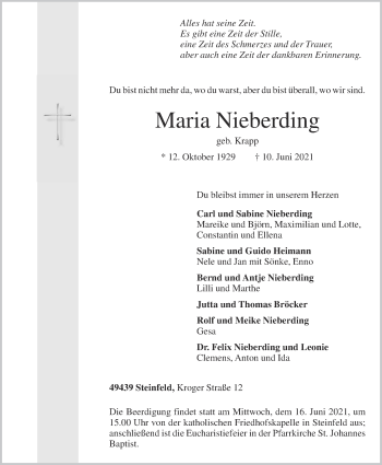 Anzeige von Maria Nieberding von OM-Medien
