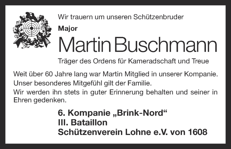  Traueranzeige für Martin Buschmann vom 28.06.2021 aus OM-Medien