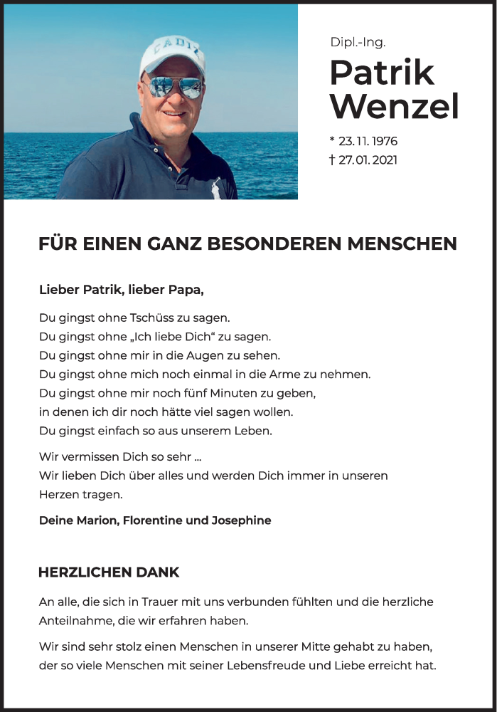  Traueranzeige für Patrik Wenzel vom 12.06.2021 aus OM-Medien