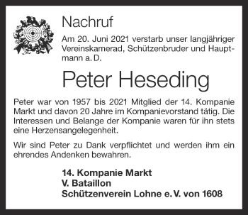 Anzeige von Peter Heseding von OM-Medien