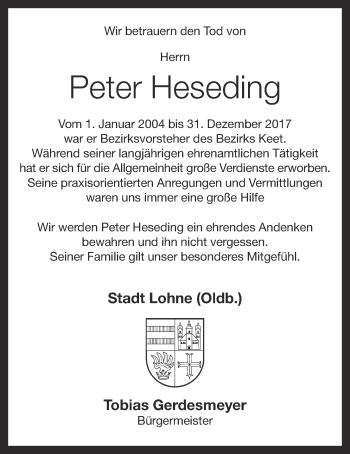 Anzeige von Peter Heseding von OM-Medien