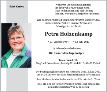 Anzeige von Petra Holzenkamp von OM-Medien