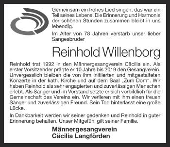 Anzeige von Reinhold Willenborg von OM-Medien