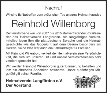 Anzeige von Reinhold Willenborg von OM-Medien