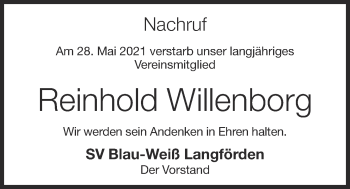 Anzeige von Reinhold Willenborg von OM-Medien