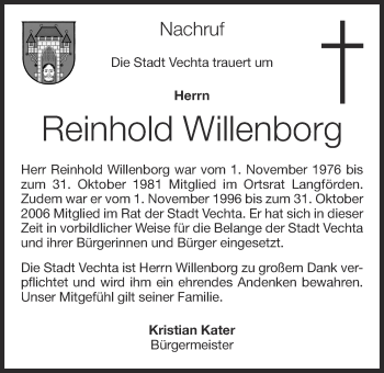 Anzeige von Reinhold Willenborg von OM-Medien