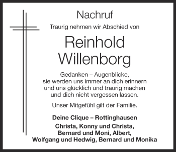 Anzeige von Reinhold Willenborg von OM-Medien