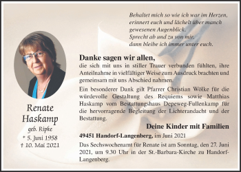 Anzeige von Renate Haskamp von OM-Medien