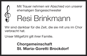 Anzeige von Resi Brinkmann von OM-Medien