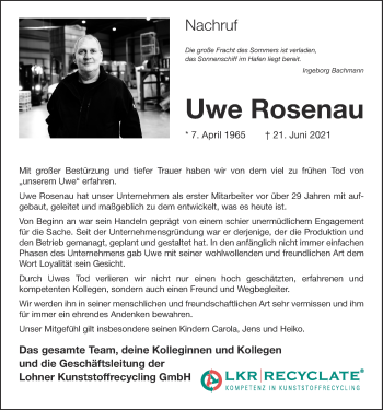 Anzeige von Uwe Rosenau von OM-Medien