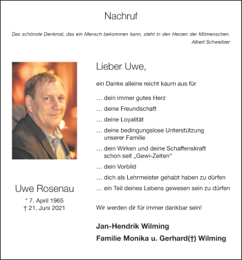 Anzeige von Uwe Rosenau von OM-Medien