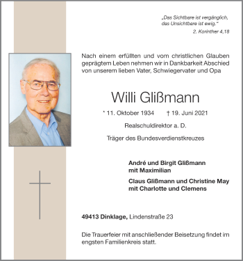 Anzeige von Willi Glißmann von OM-Medien